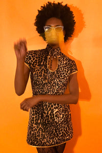 SAMPLE SALE Anna Mae Leopard Satin Mini Dress SIZE US 2-4/ UK 6-8