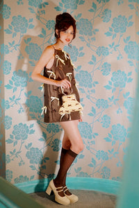 SAMPLE SALE Brandy Brown Mini Dress with Bow Embellishments