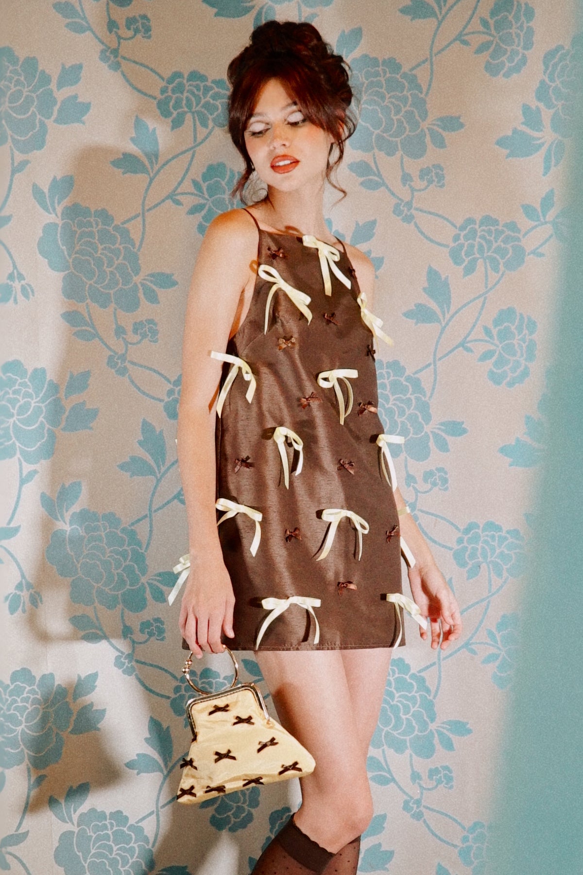 Brandy Brown Mini Dress with Bow Embellishments- Made to Order