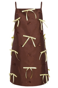 SAMPLE SALE Brandy Brown Mini Dress with Bow Embellishments