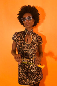SAMPLE SALE Anna Mae Leopard Satin Mini Dress SIZE US 2-4/ UK 6-8