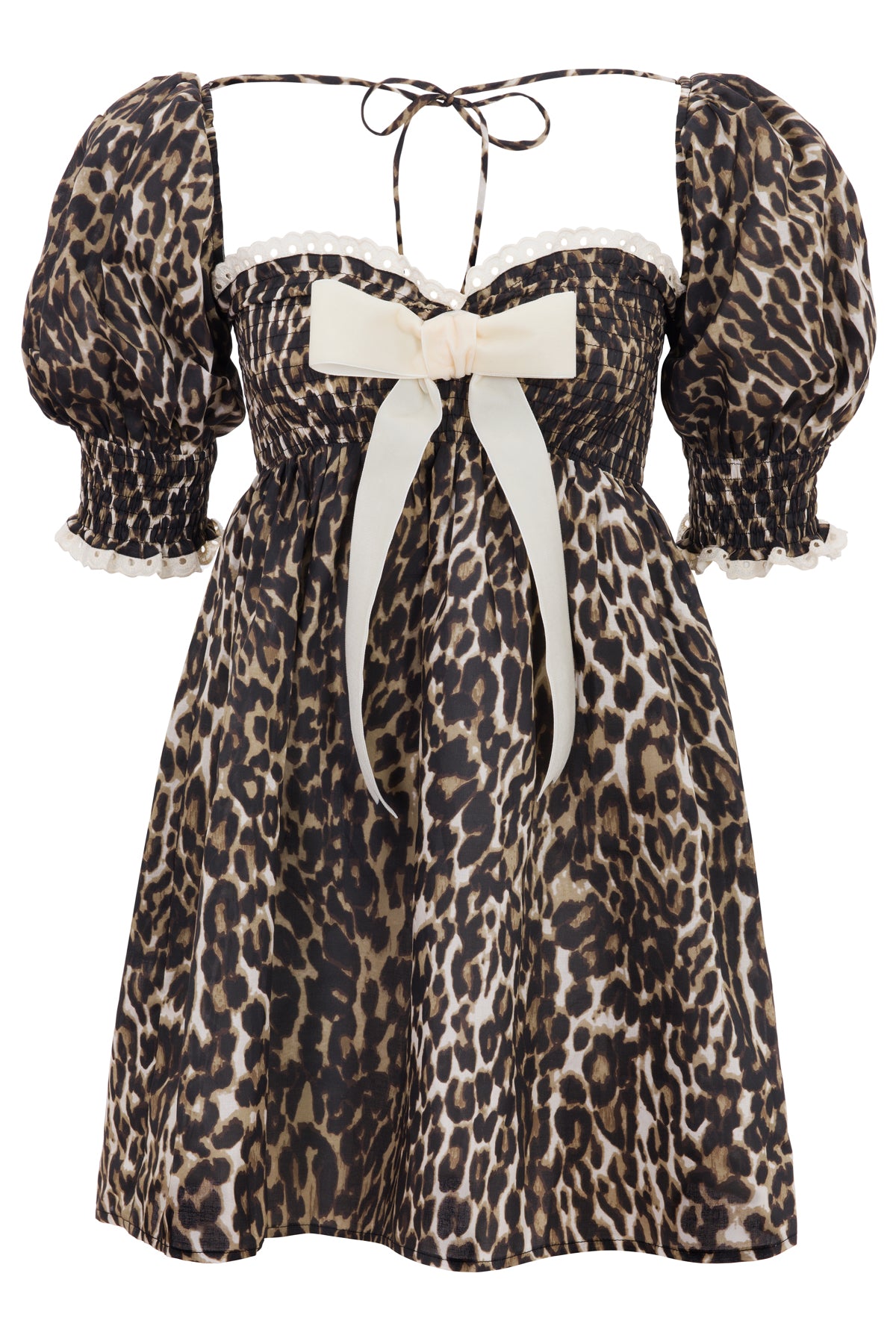 Kiki Leopard Print and Eyelet Babydoll Dress