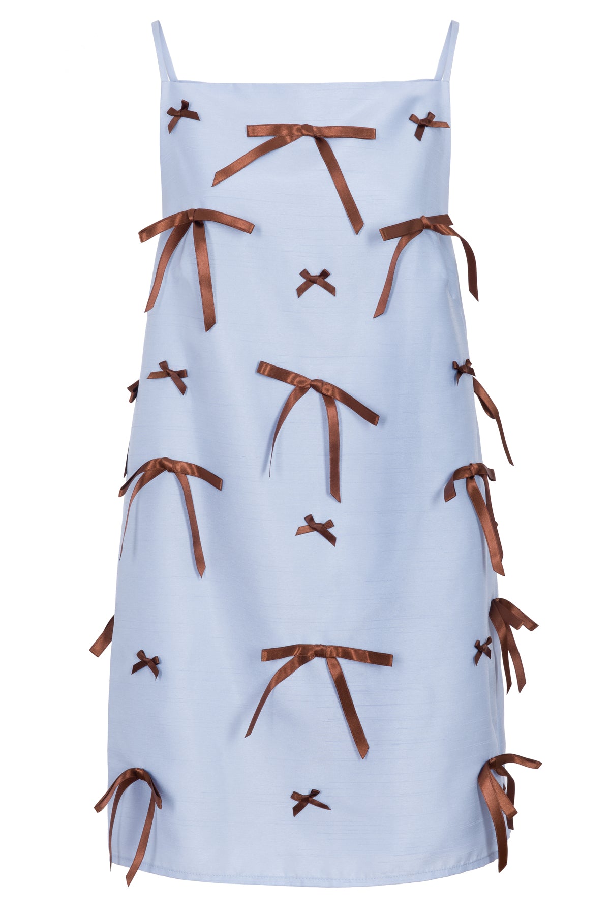 Brandy Pastel Blue Mini Dress with Brown Bows- Made to Order