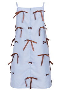 Brandy Pastel Blue Mini Dress with Brown Bows- Made to Order