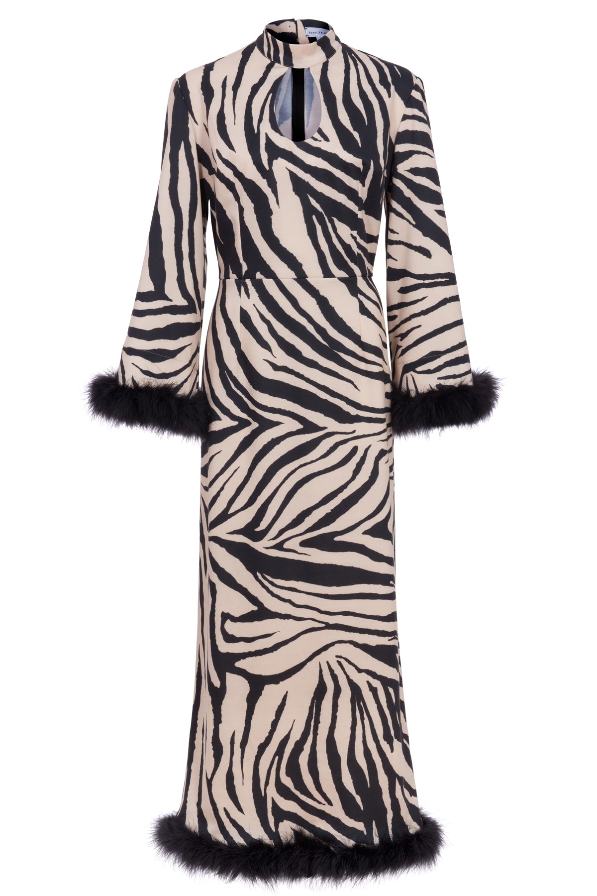 Liz Zebra Knit Maxi Dress with Marabou Trim-Made to Order