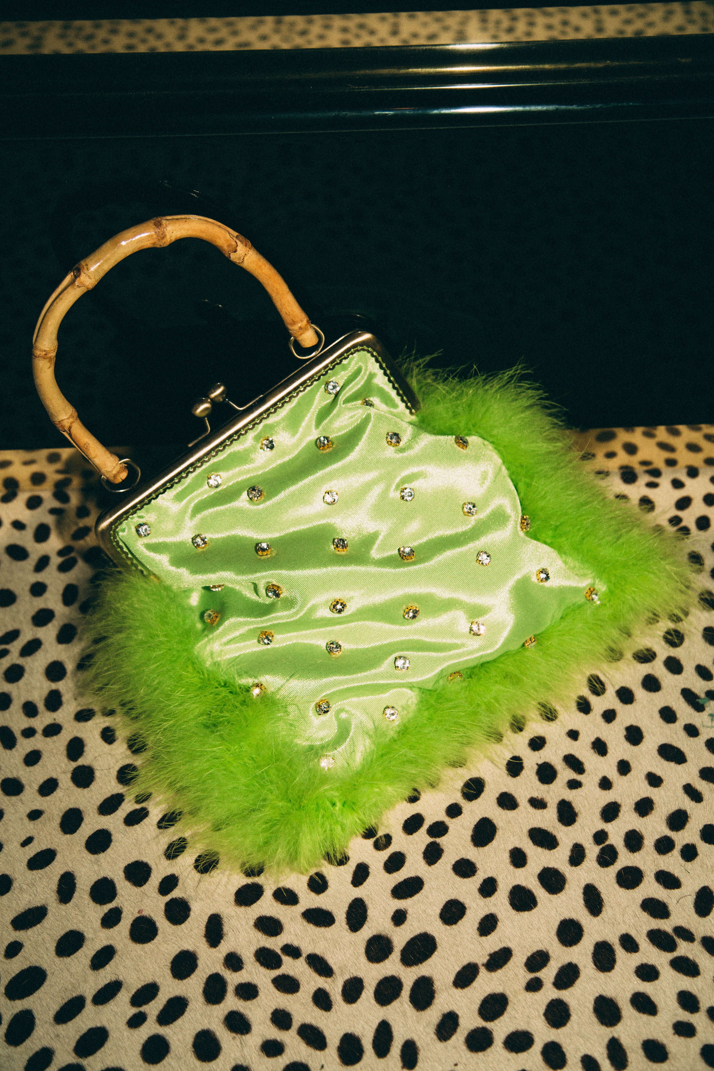 Anitra-Feather-Trimmed-Apple-Green-Evening -Bag-Natalie & Alanna Acessories