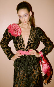 Pre-Order Rita Burnout Velvet Leopard Midi Dress - Women's Dresses : Natalie & Alanna - Women's Clothing & Accesssories