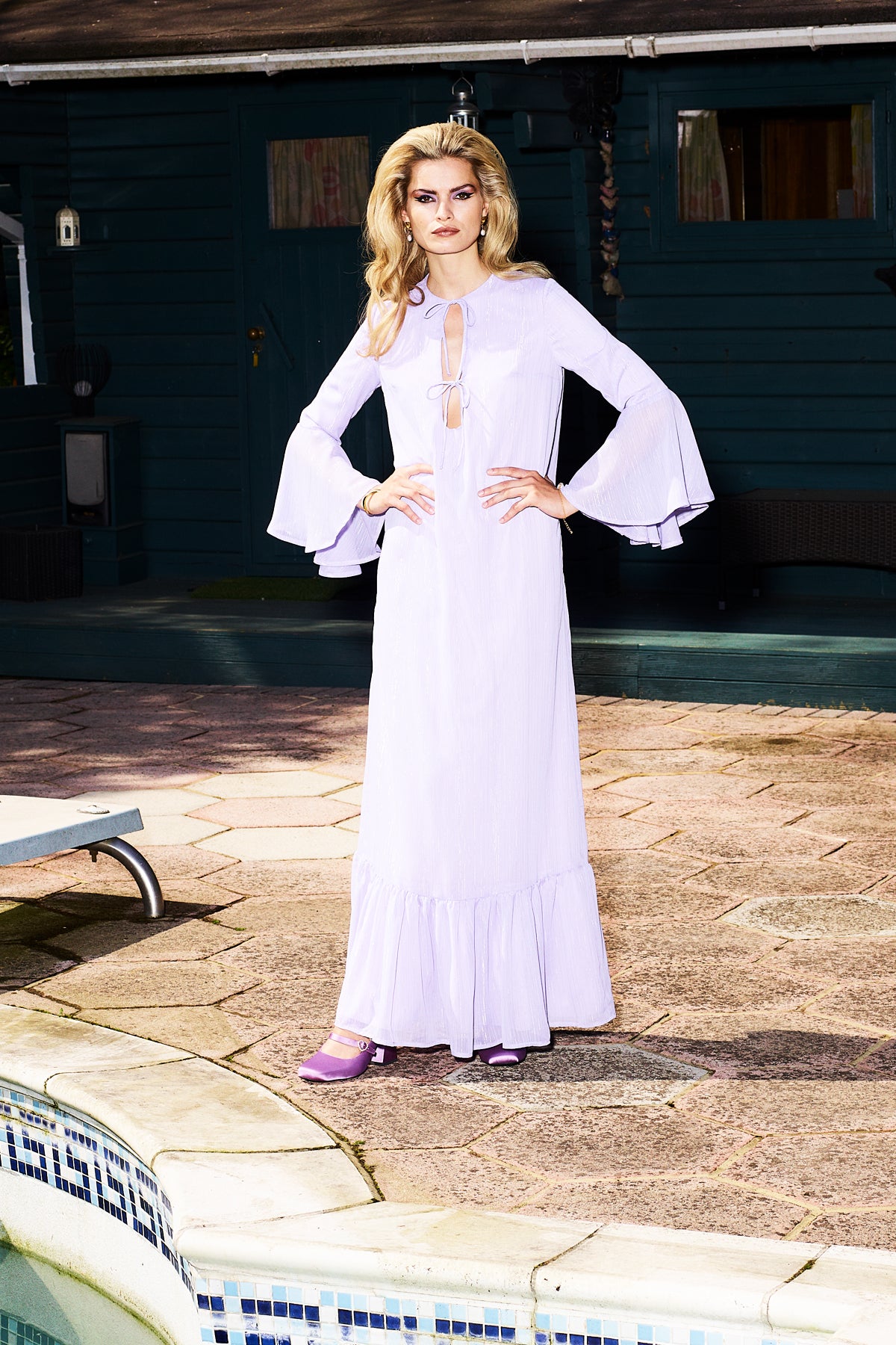 Delphine Lilac Metallic Georgette Maxi Dress- Made to Order