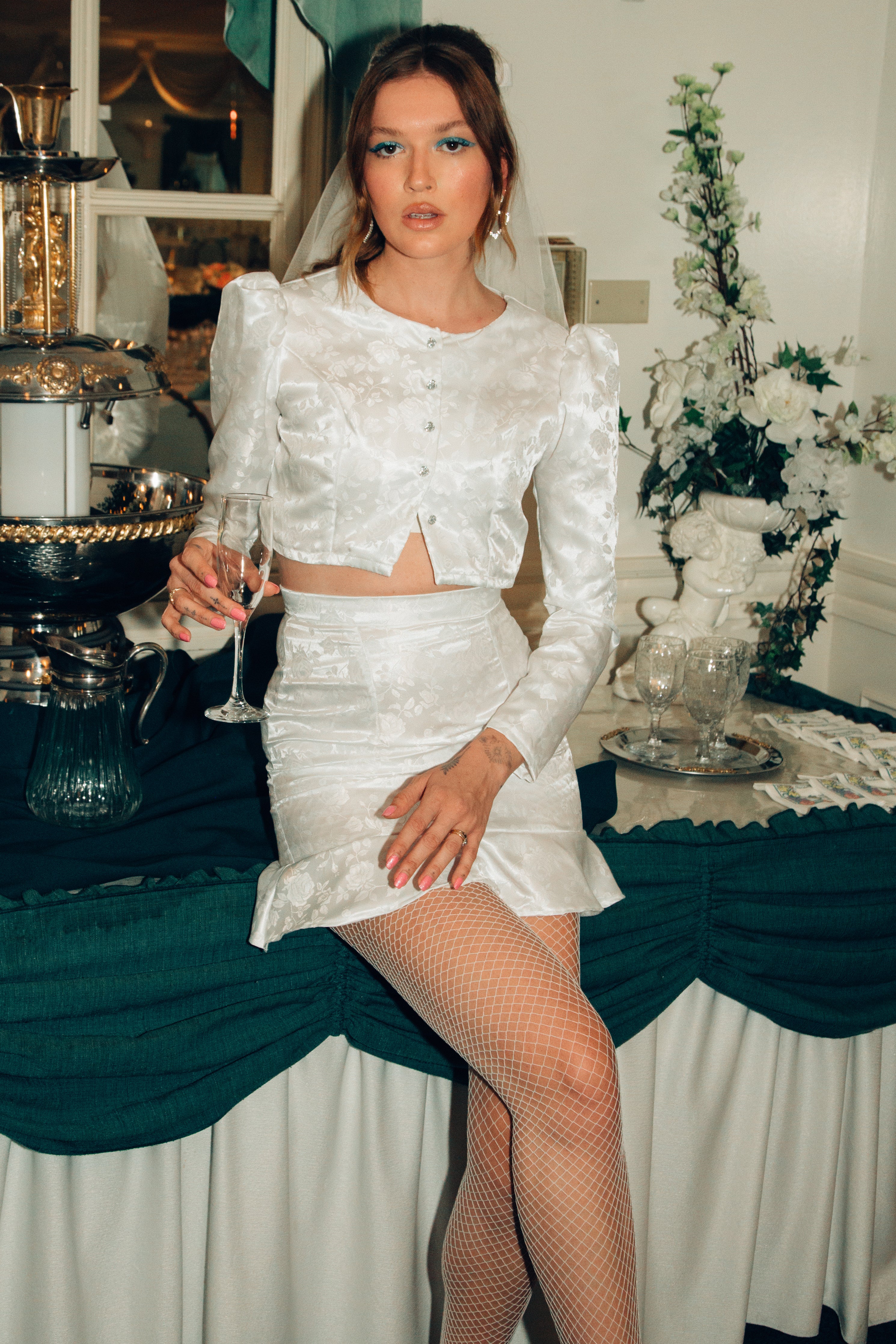 Dalia Satin Jacquard Rose Bridal Mini Skirt - Made to Order