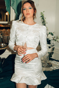 Dalia Satin Rose Jacquard Cropped Bridal Button Down - Made to Order