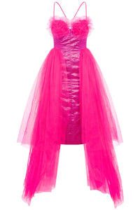Peggy Sue Fuchsia Jacquard Gown with Tulle Overlays- Made to Order