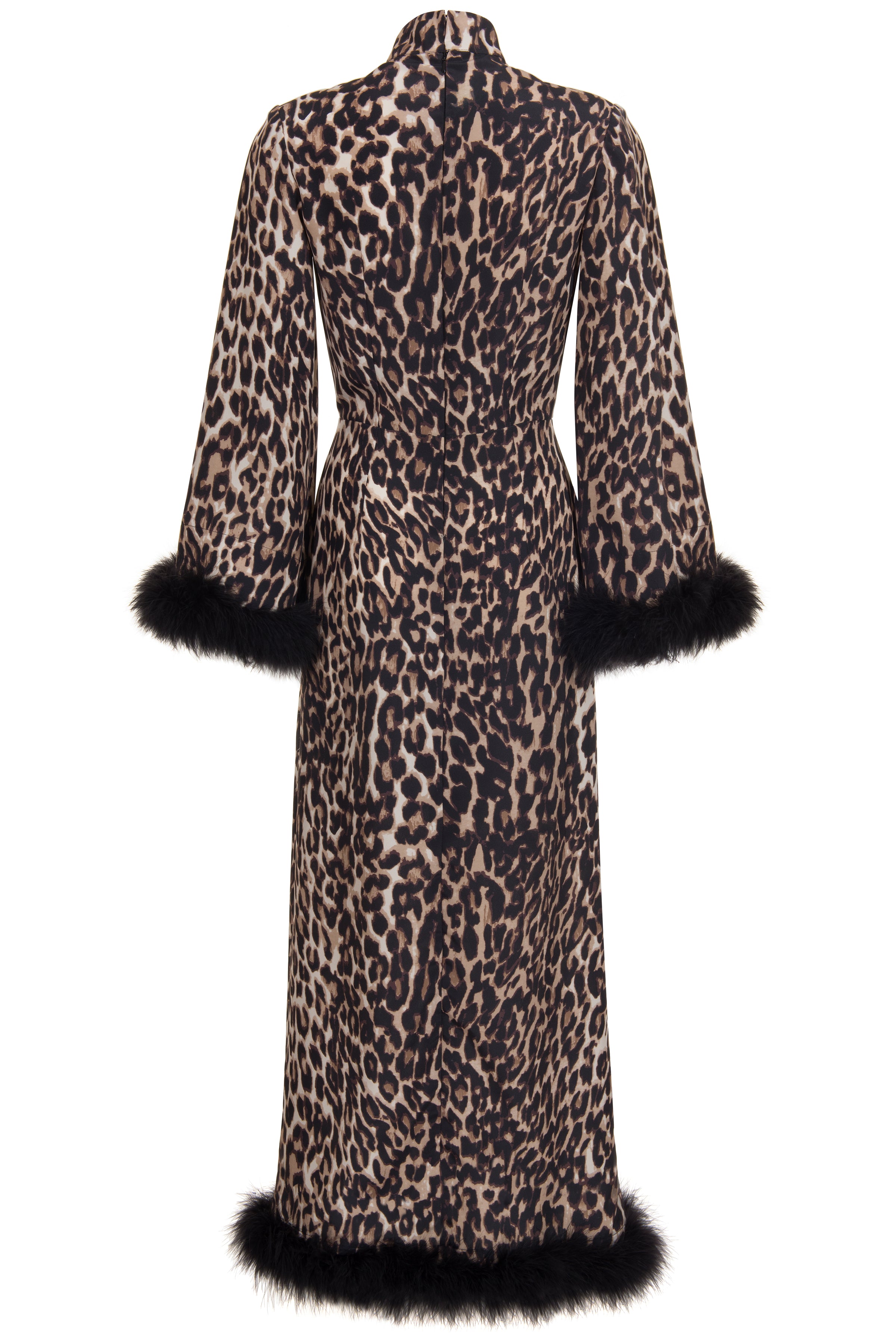 Liz Leopard Print Maxi Dress Trimmed in Marabou- Made to Order