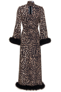 Liz Leopard Print Maxi Dress Trimmed in Marabou- Made to Order