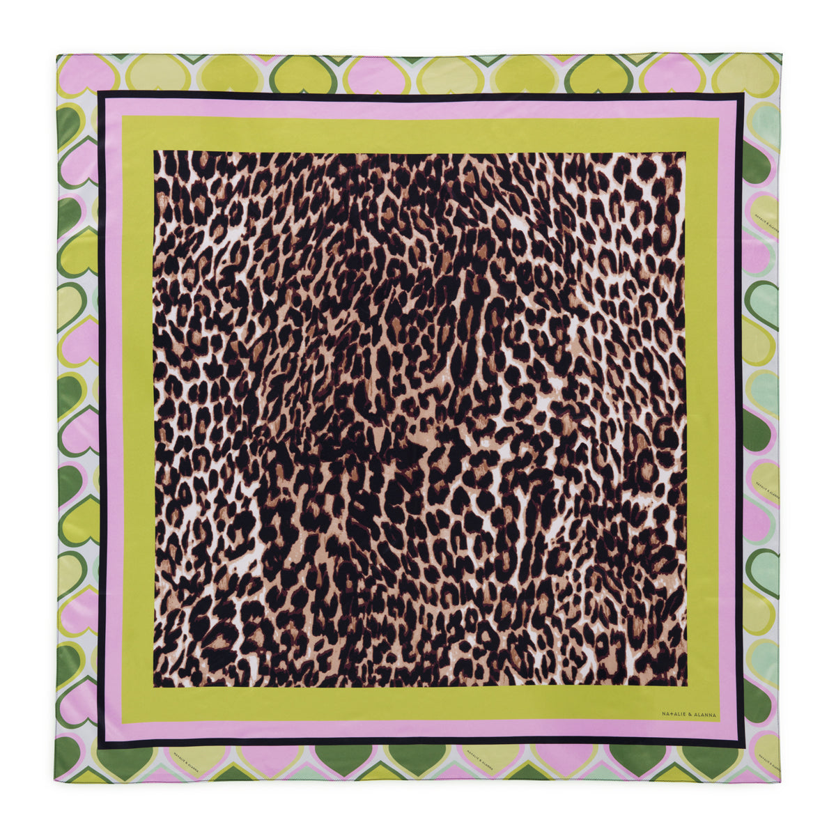 Adriana Leopard and Heart Print Large Silk Scarf- Made to Order