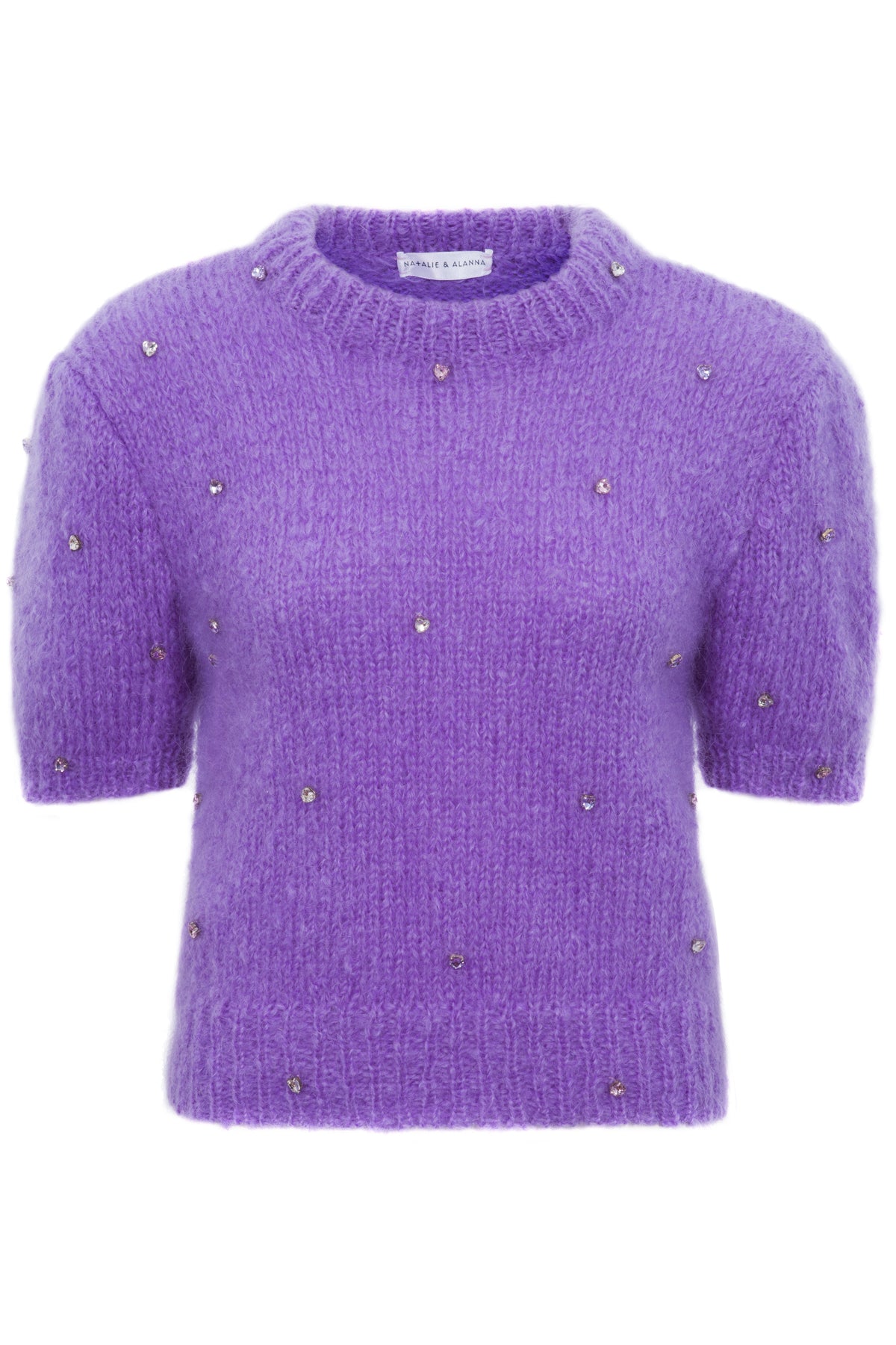 Alice Lilac Hand-Knit Mohair Jumper with Crystal Heart Embellishments- Made to Order