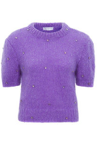 Alice Lilac Hand-Knit Mohair Jumper with Crystal Heart Embellishments- Made to Order