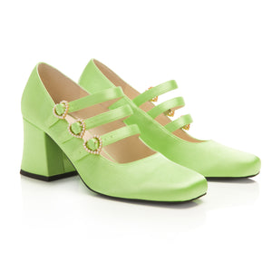 Layla Lime Satin Mary Jane Pumps- Made to Order