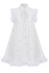 Barbarella Marabou Trimmed Bridal Mini Dress- Made to Order