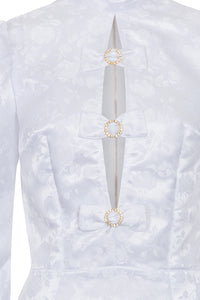 Made to Order Rose Satin Jacquard Fitted Mini Dress: Natalie & Alanna - Women's Clothing & Accesssories