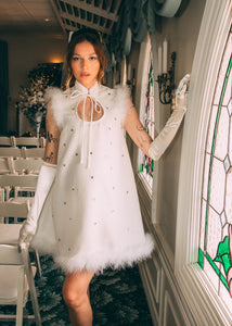 Barbarella Marabou Trimmed Bridal Mini Dress- Made to Order