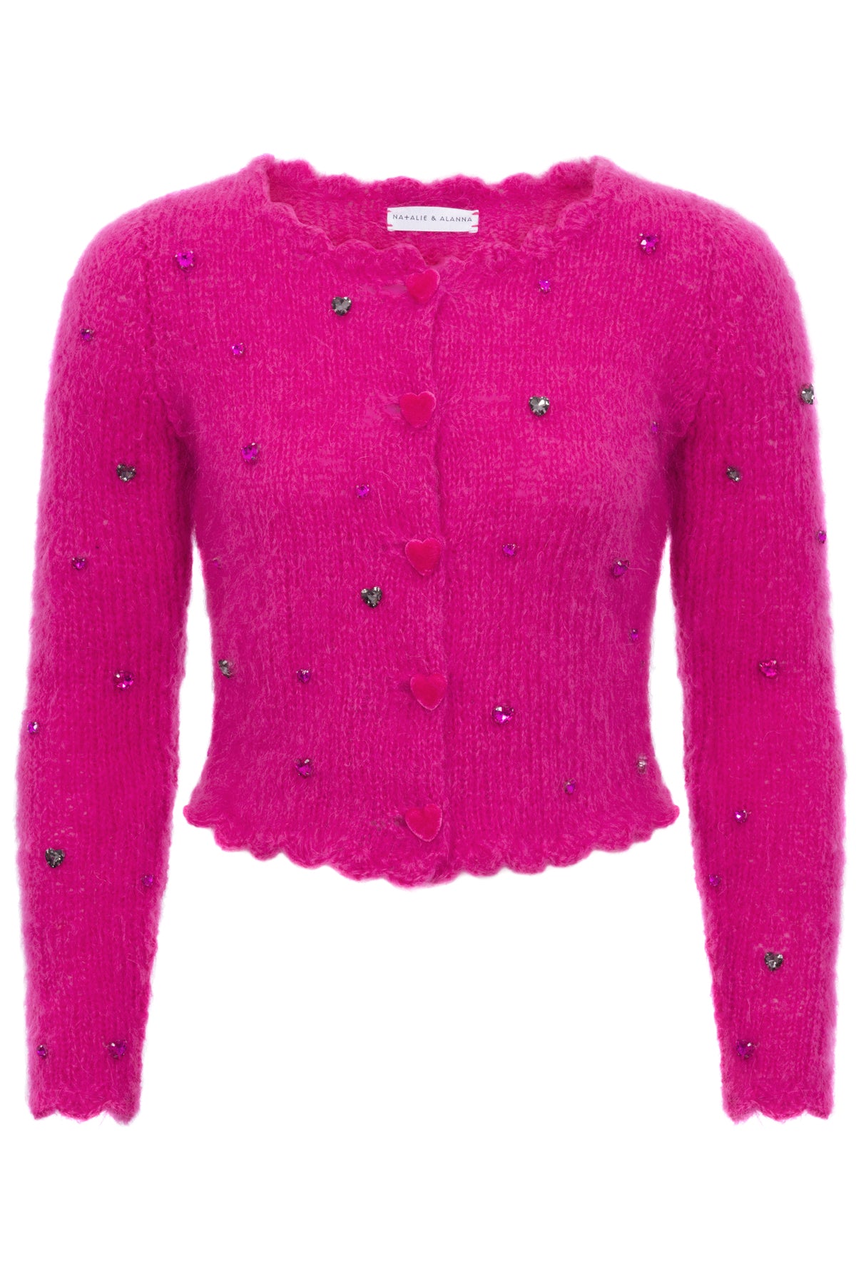Paris Pink Mohair Hand-Knit Cardigan with Heart Embellishments- Made to Order