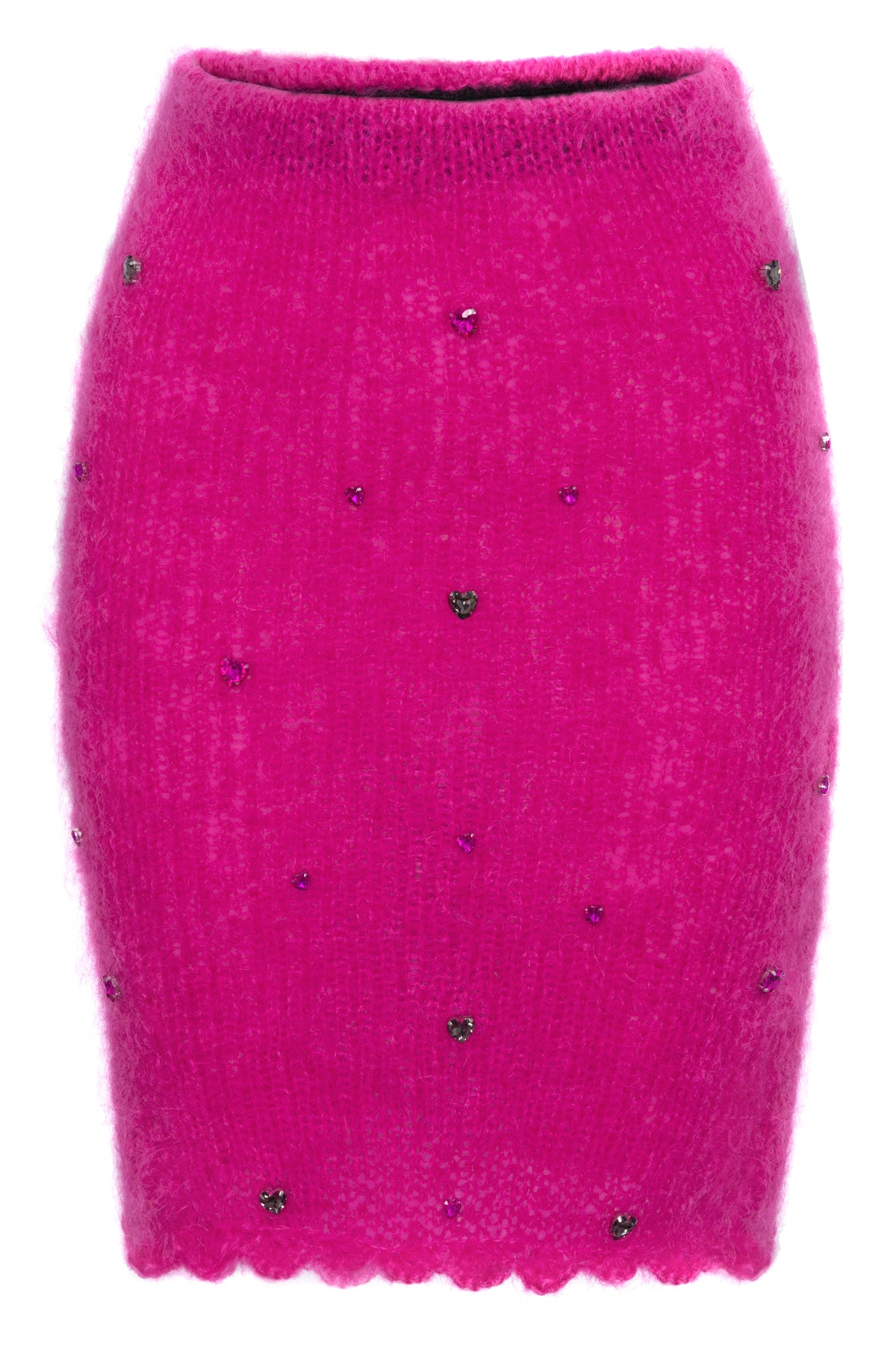 Paris Pink Hand-Knit Mohair Skirt Embellished with Heart Crystals- Made to Order