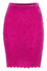 Paris Pink Hand-Knit Mohair Skirt Embellished with Heart Crystals- Made to Order