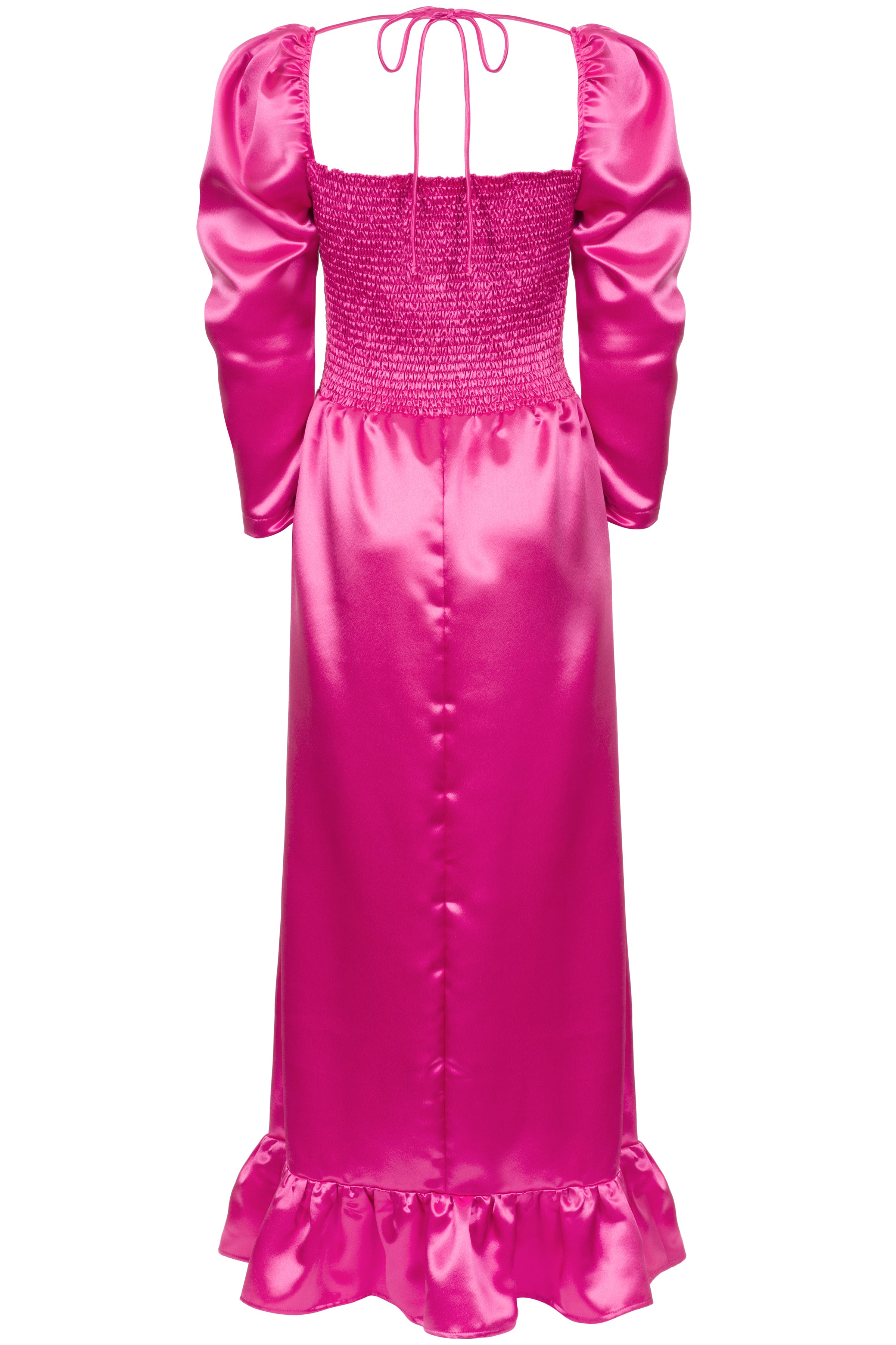 Nancy Pink Satin Shirred Maxi Dress- Made to Order