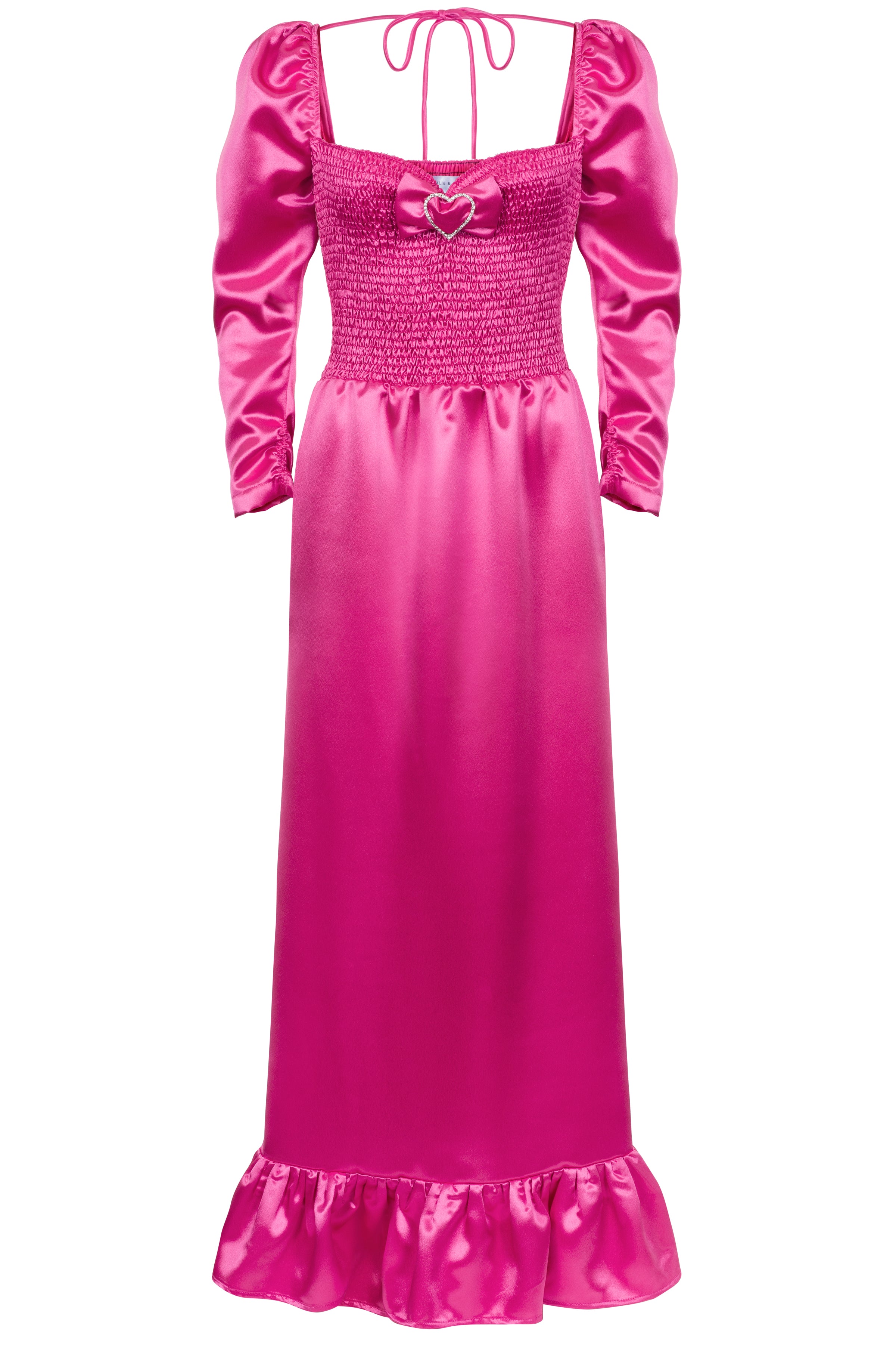 Nancy Pink Satin Shirred Maxi Dress- Made to Order