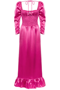 Nancy Pink Satin Shirred Maxi Dress- Made to Order