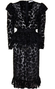 Pre-Order Rita Burnout Velvet Leopard Midi Dress - Women's Dresses : Natalie & Alanna - Women's Clothing & Accesssories