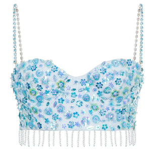 Pre-Order Wanda Embellished Jacquard Bustier Top - Women's Tops : Natalie & Alanna - Women's Clothing & Accesssories