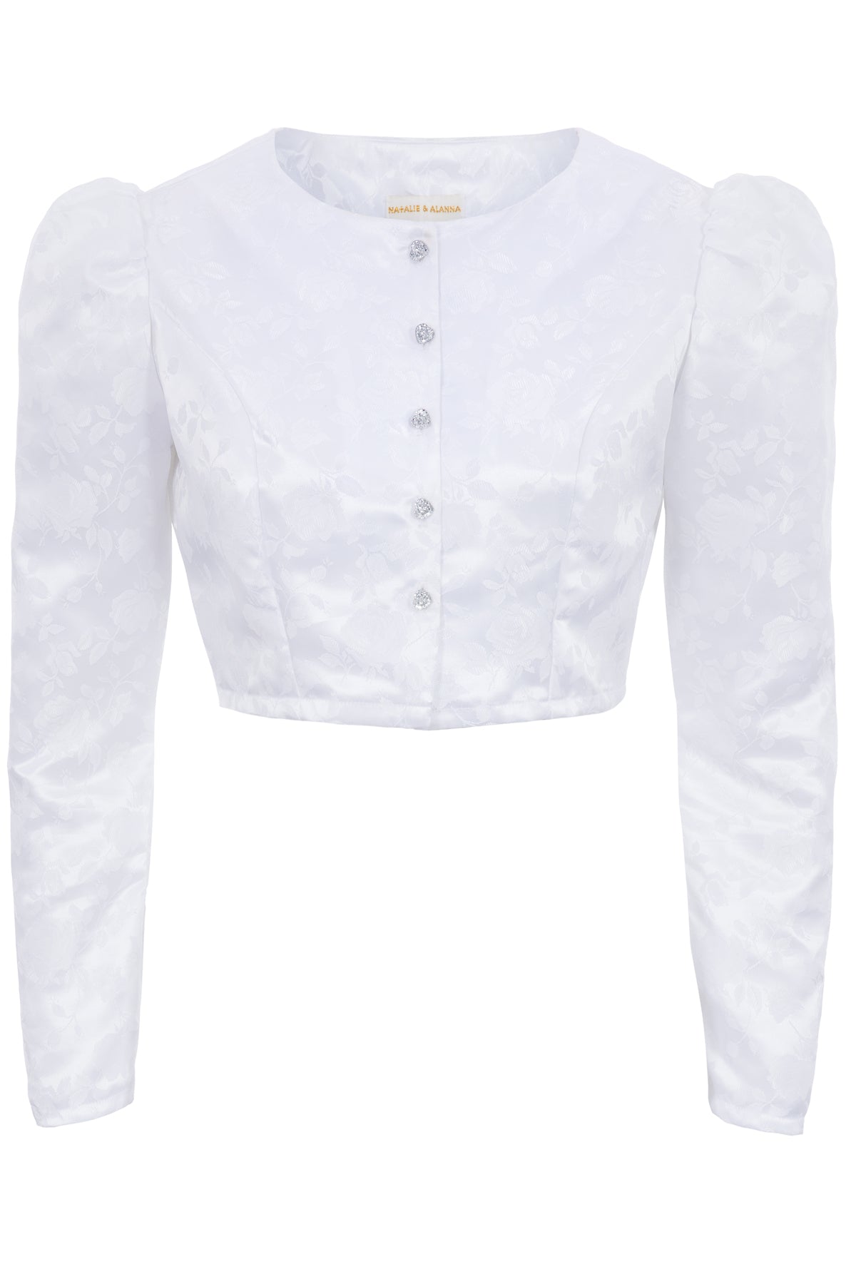 Dalia Satin Rose Jacquard Cropped Bridal Button Down - Made to Order