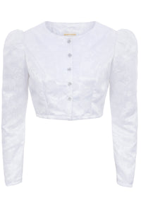 Dalia Satin Rose Jacquard Cropped Bridal Button Down - Made to Order