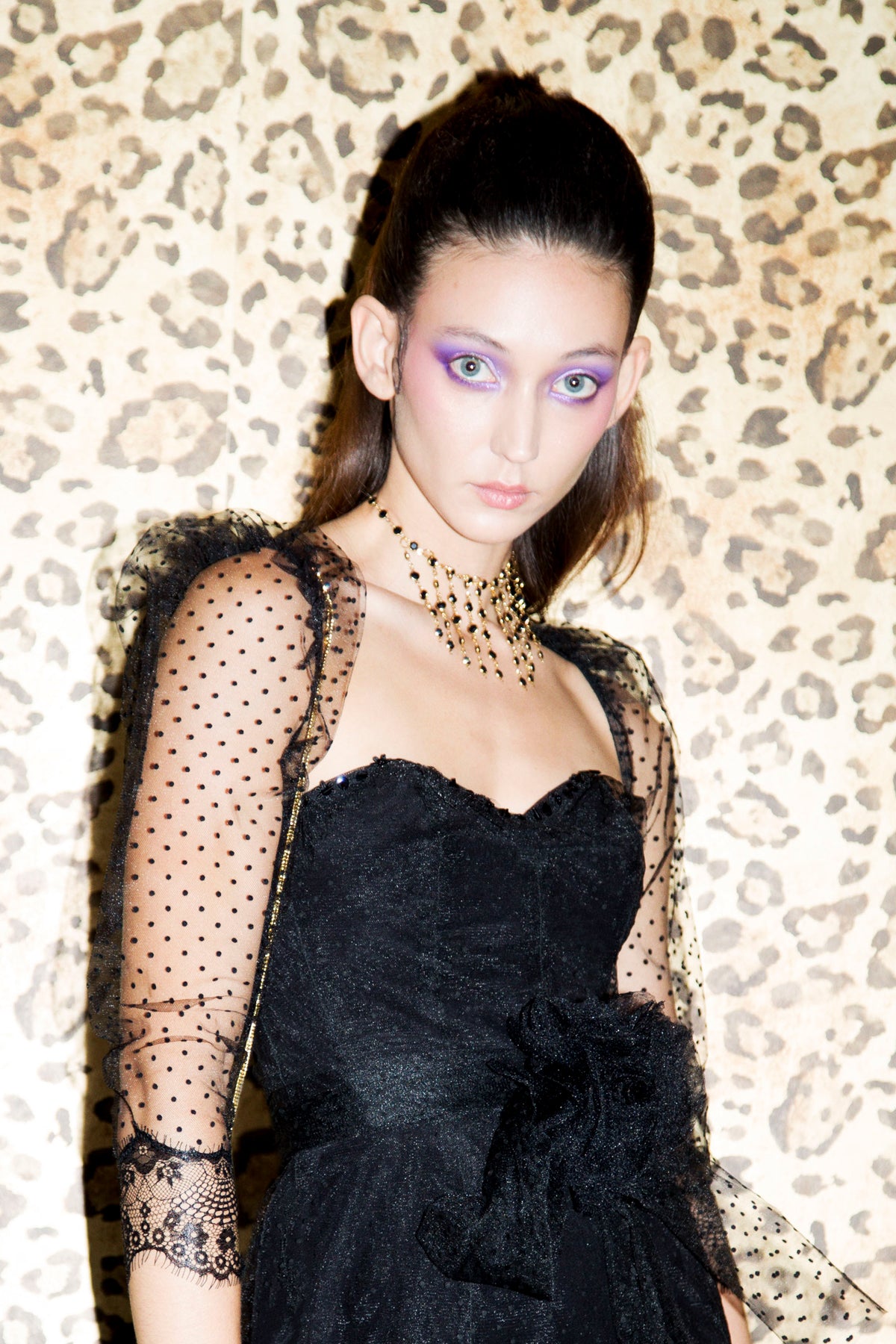 Made to Order Rose Black Spotted Tulle Midi Lace Dress: Natalie & Alanna - Women's Clothing & Accesssories