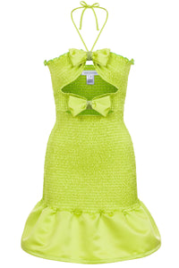 Cindy Lime Green Shirred Ruffle Mini Dress- Made to Order