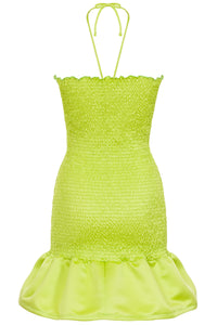 Cindy Lime Green Shirred Ruffle Mini Dress- Made to Order