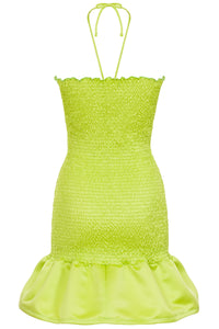 Cindy Lime Green Shirred Ruffle Mini Dress- Made to Order