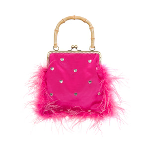 Zsa-zsafeathered-trimmed -fuchsia -evening -bag- Women's Clothing & Accesssories